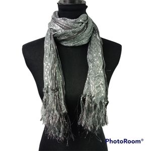 Women's Lightweight Silver Shimmery Metallic Tassel Scarf